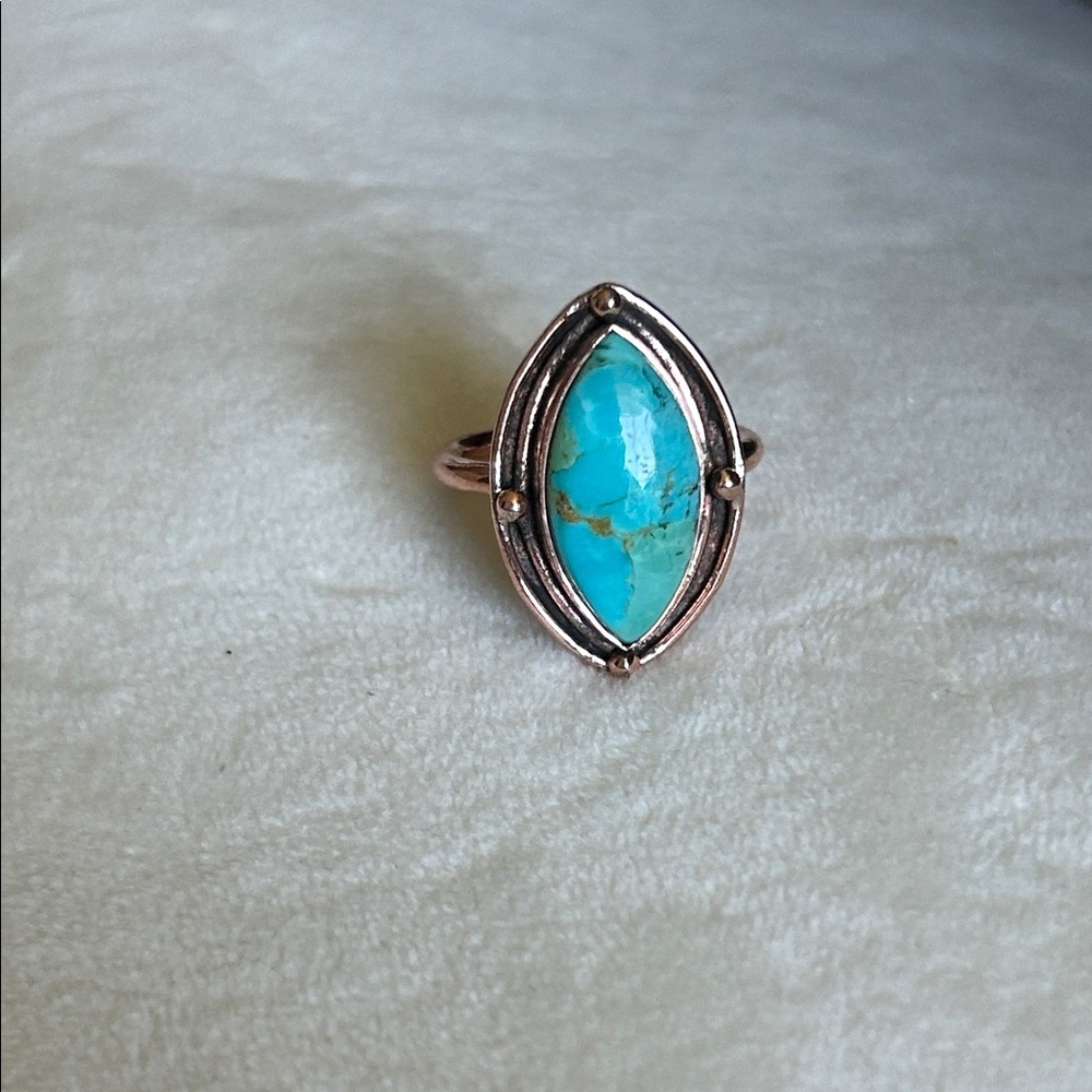 Genuine Large Turquoise Stone Statement Copper Ri… - image 3